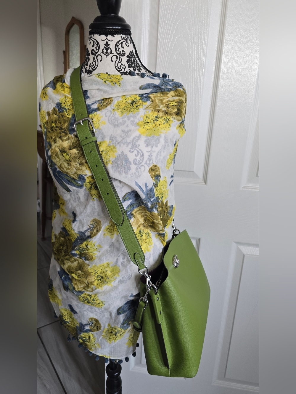 Coach Pebbled Leather Willow Dark Lime Color Shoulder Bag #C2621